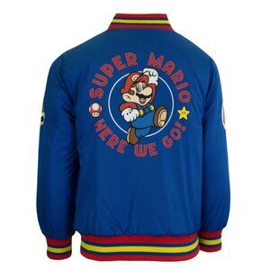 Nintendo Super Mario Varsity Bomber Jacket Little Boy, Mario & Yoshi Size 8 Blue